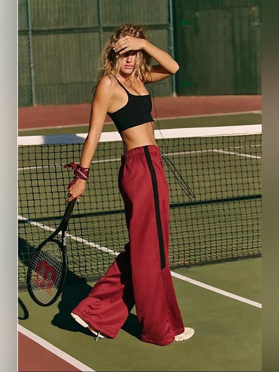 FP Movement by Free People Pants - FP Movement by Free People Burgundy Wide-Leg Drawstring Track Pants